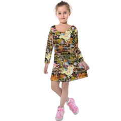 Black & Orange Adorable Unicorn Design Kids  Long Sleeve Velvet Dress