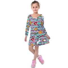 Colorful Super November Unicorns Kids  Long Sleeve Velvet Dress 