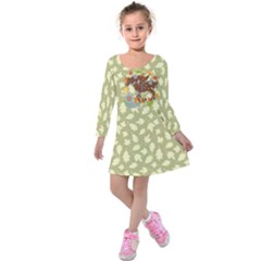 Dark Khaki Elegant Unicorn Party Theme Kids  Long Sleeve Velvet Dress