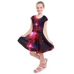 Bright Red Galaxy Print Kids Short Sleeve Dress by CoolDesigns