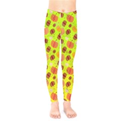 Green Yellow Autumn Pumpkins Print Kids  Legging by CoolDesigns