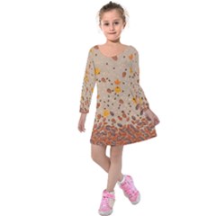 Tan Autumn Pine Tree Seeds Print Kids  Long Sleeve Velvet Dress