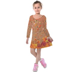 Brown Falling Autumn Leaves & Squirrels Kids  Long Sleeve Velvet Dress