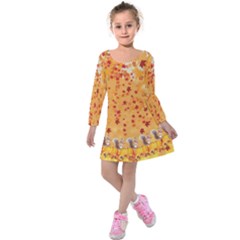 Forest Green Vintage Autumn Leaves & Squirrels Kids  Long Sleeve Velvet Dress