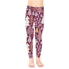 Dark Magenta Xmas Trees Kids  Legging by CoolDesigns