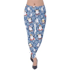 Blue & Gray Snowflakes Penguin Holiday Velvet Leggings