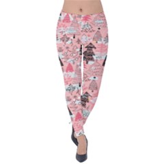 Light Pink Xmas Trees Velvet Leggings