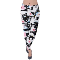 Black Adorable Polar Bear Snow Print Velvet Leggings