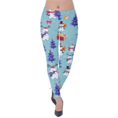 Powder Blue Christmas Holiday Printed Velvet Leggingss