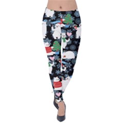 Snow Black Pattern Animal Polar Bear Velvet Leggings