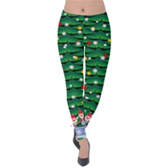 Black & Green Snowflakes Santa Xmas Light Velvet Leggingss  