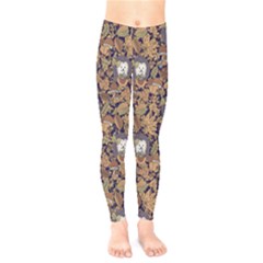 Navy & Light Goldenrod Autumn Leaves Print Kids  Legging by CoolDesigns