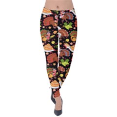 Black & Brown Autumn Turkey Pattern Velvet Leggings