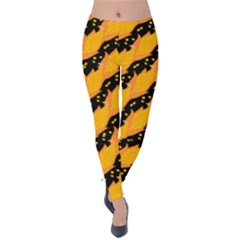 Orange & Black Autumn Corns Print Velvet Leggings