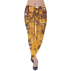 Light Orange Woodland Animals Bear Print Velvet Leggings