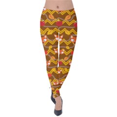 Brown Zigzag & Adorable Fox Print Velvet Leggings