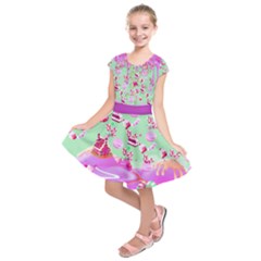 Amethyst & Pale Green Candyland Pink Candy Macaroon Cupcake Kids  Short Sleeve Dress by CoolDesigns