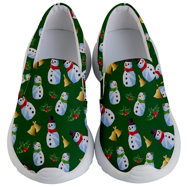 Green Cute Snowman Christmas Kid s Lightweight Slip Ons