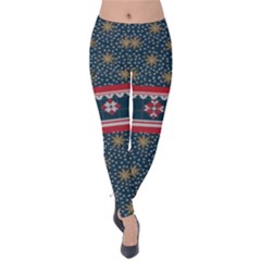 Dark Blue Ugly Christmas Stars Velvet Leggings