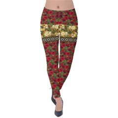 Red & Gold Mistletoe Ornaments Velvet Leggings