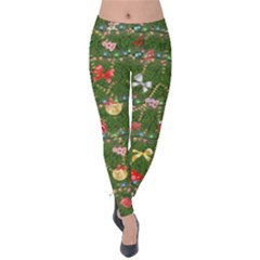 Sea Green Cute Christmas Ornaments Velvet Leggings