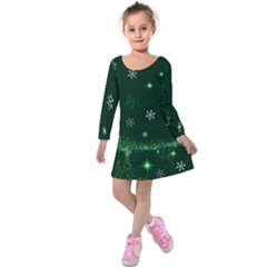 Green Classic Santa Christmas Night Kids  Long Sleeve Velvet Dress