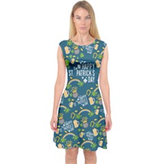 Dark Turquoise Shamrock St  Patricks Capsleeve Midi Dress by CoolDesigns