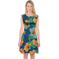 Navy Blue Hawaii Capsleeve Midi Dress by CoolDesigns