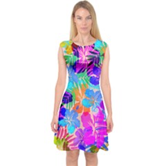 Pink & Blue Hawaii Capsleeve Midi Dress by CoolDesigns