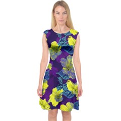 Dark Violet Hawaii Capsleeve Midi Dress by CoolDesigns