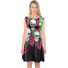 Neon Green Melting Skulls Capsleeve Midi Dress by CoolDesigns