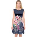 Dark Navy Blue Sakura Blossom CAPSLEEVE MIDI DRESS View1