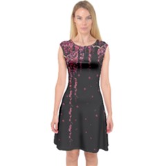 Black Falling Sakura Blossom Capsleeve Midi Dress by CoolDesigns