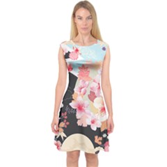 Gray Pink River Elegant Sakura Blossom Capsleeve Midi Dress by CoolDesigns