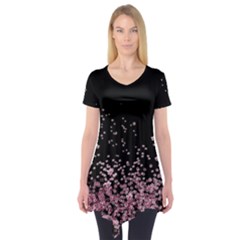 Dark Pink Sakura Blossom Night Short Sleeve Tunic Top by CoolDesigns