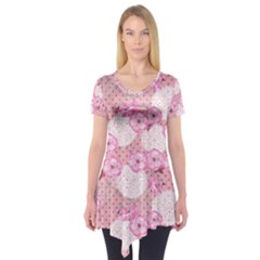 Pink Cute Sakura Blossom Short Sleeve Tunic Top by CoolDesigns