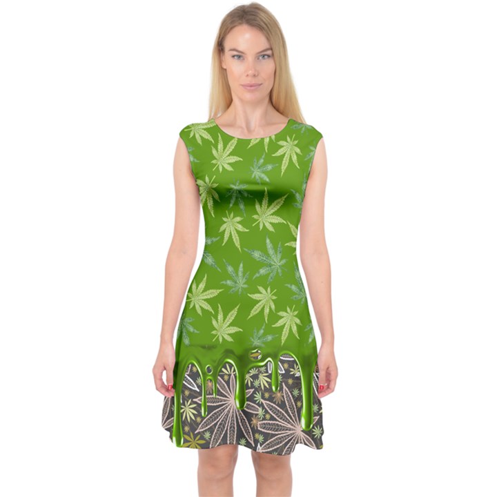 Forest Green Cannabis Marijuana Capsleeve Midi Dress