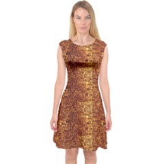 Brown Leather Animal Snake Reptile Crocodile Pattern Capsleeve Midi Dress by CoolDesigns