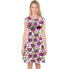 Colorful Pattern With Stylized Fresh Ripe Grapes Capsleeve Midi Dress