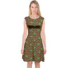 Dark Olive Green Acorns And Oak Leaves On Capsleeve Midi Dress by CoolDesigns