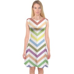 Colorful Chevron Zigzag Compressed Paper Wallpaper Multicolored Capsleeve Midi Dress by CoolDesigns