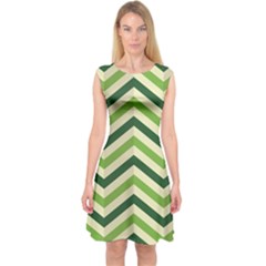 Green Chevron Zigzag Compressed Paper Wallpaper Green Shades Capsleeve Midi Dress by CoolDesigns