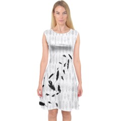 White & Gray Fly Feather Capsleeve Midi Dress by CoolDesigns