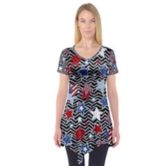 Black Zigzag American Style Short Sleeve Tunic  by CoolDesigns