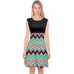 Black With Multicolor Zigzags Full Length Capsleeve Midi Dress by CoolDesigns