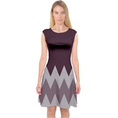 Claret With Grey Zigzags Full Length Capsleeve Midi Dress by CoolDesigns