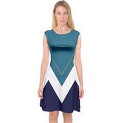 Turquoise With White Zigzags Full Length Capsleeve Midi Dress by CoolDesigns