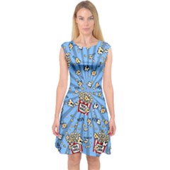 Sky Blue Popcorn Pop Art Capsleeve Midi Dress by CoolDesigns