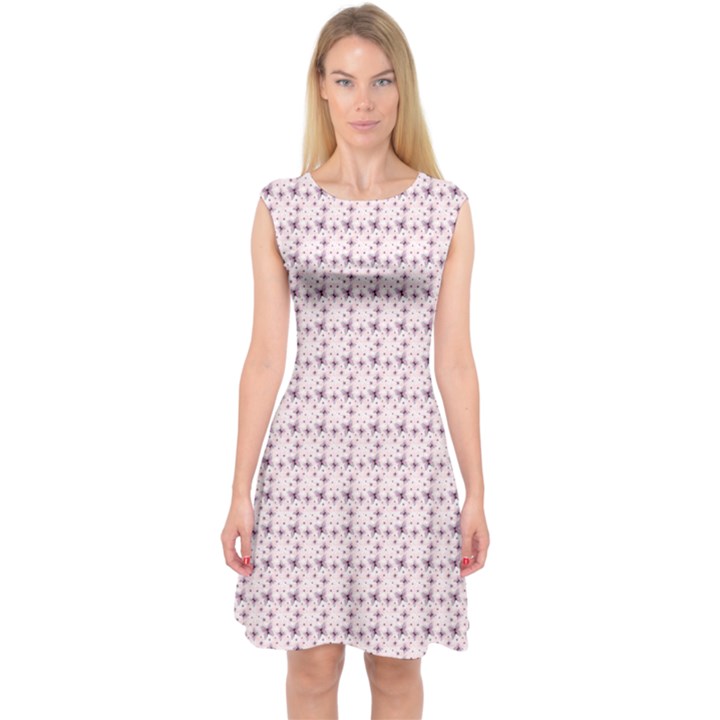 Pink Pattern Colorful Butterflies Capsleeve Midi Dress