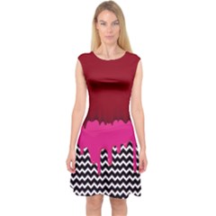 Red & Pink Bloods Dripping Capsleeve Midi Dress